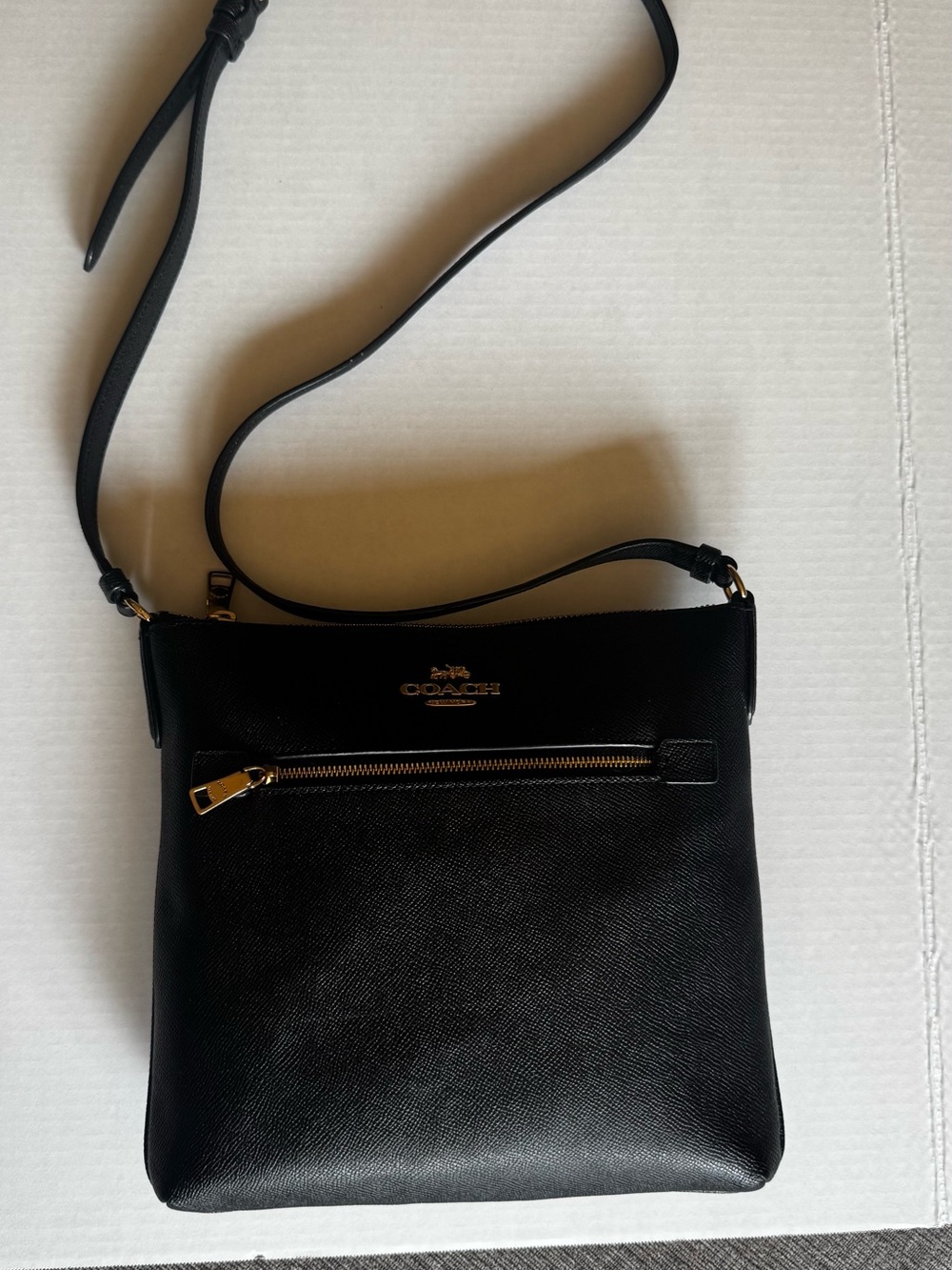 Coach Black Leather Crossbody with Gold-Tone Logo